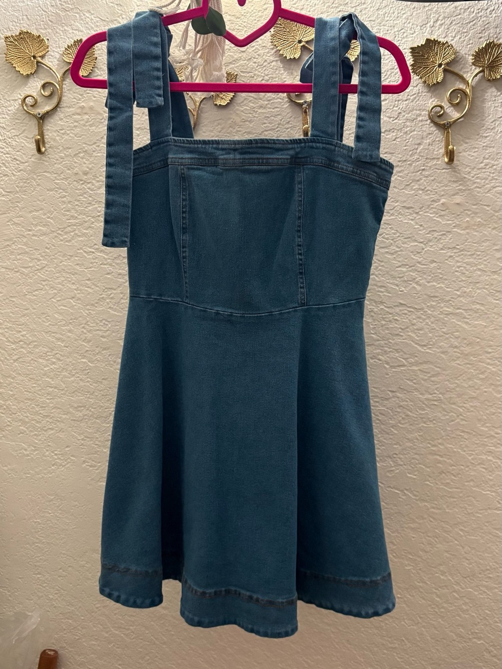 Women’s ' Denim Pinafore Dress with Tie Straps - Blue